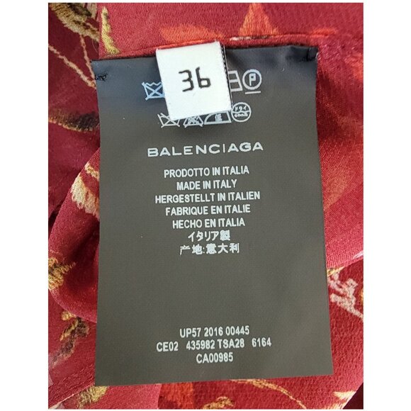 Balenciaga Authentic Red Floral Sheer Silk Blouse, Womens Size IT 36 / US 4 - Picture 9 of 11